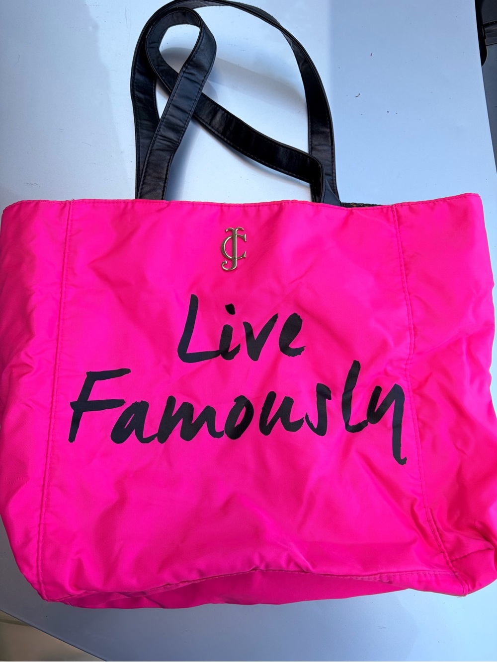 Juicy Couture Hot Pink Tote with Black Script and Handles